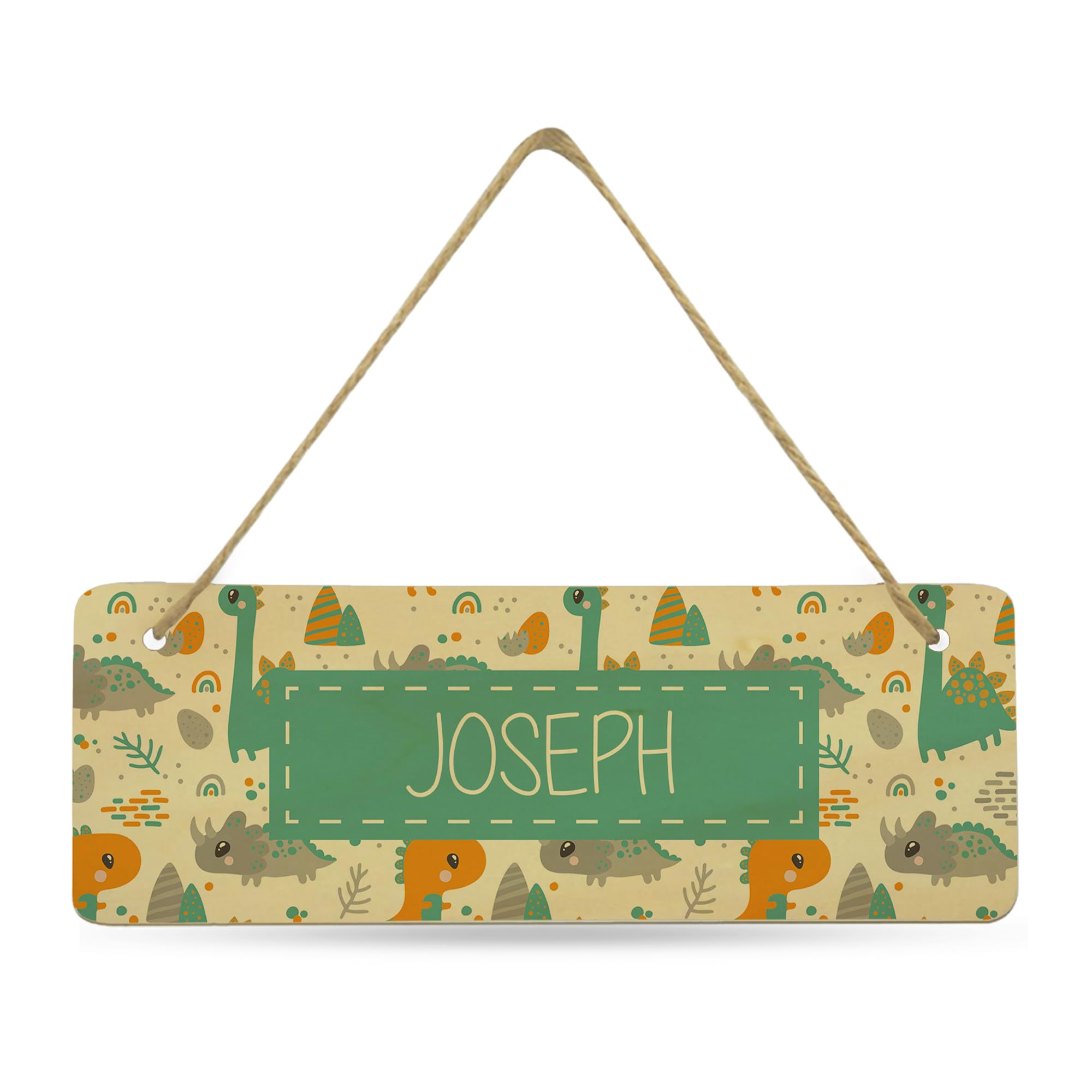 Print Maniacs Door Wall Hanging Personalised Bedroom Sign Kids Child Children's Room Home Dinosaur Trucks Decoration Gift Own Name (Teal Dino)