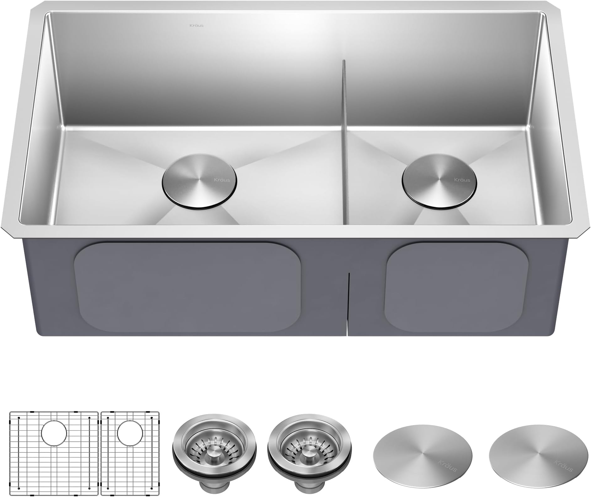 Kitchen Sinks Undermount - 32 Inch Stainless Steel Kitchen Sink, 60/40 Double Bowl, 16 Gauge, Model KHU103-32