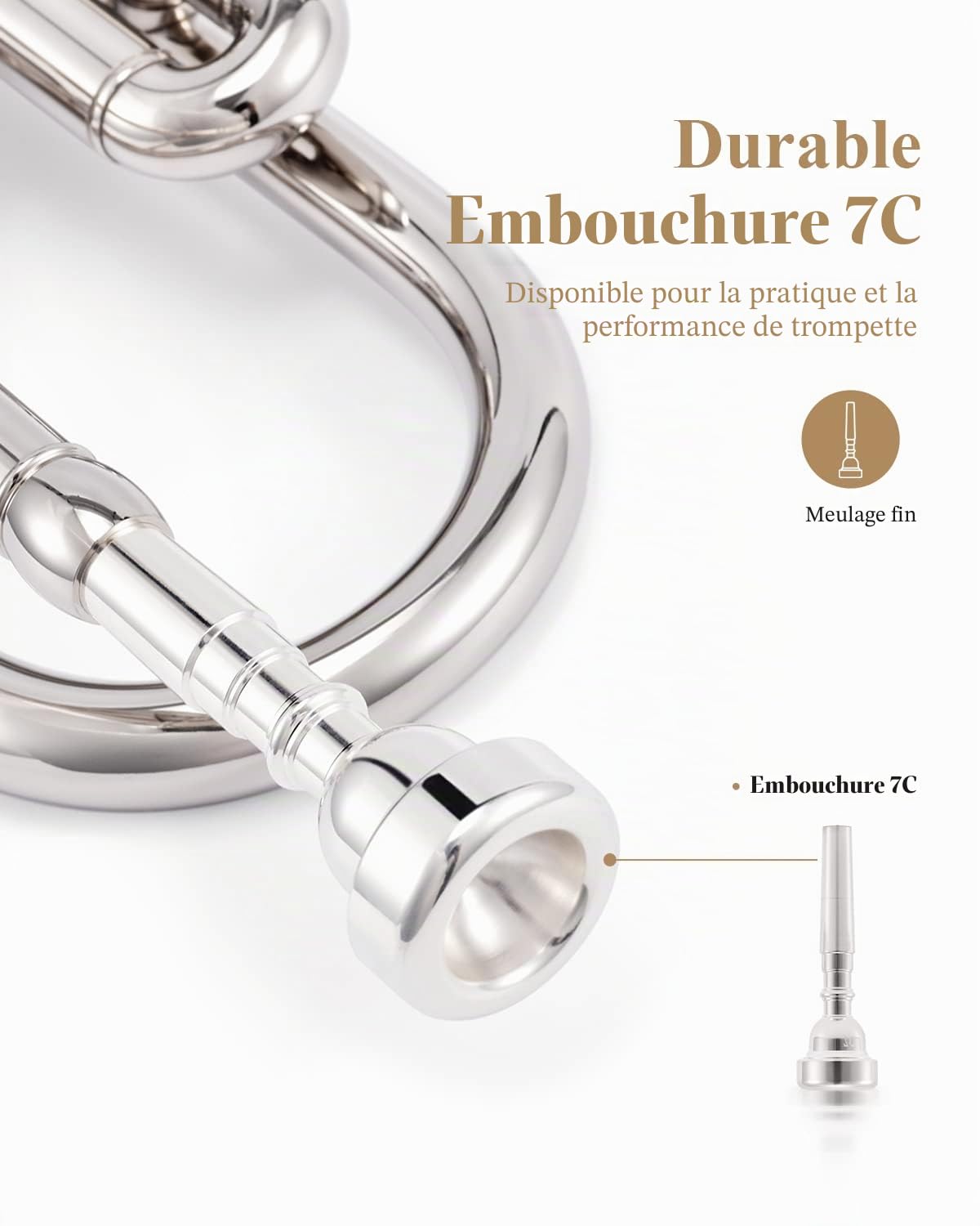 Coffret trompette Eastar en si bémol pour débutants, instrument de musique en cuivre pour étudiants, étui rigide, kit de nettoyage, embouchure 7C et gants, ETR-380N, argent
