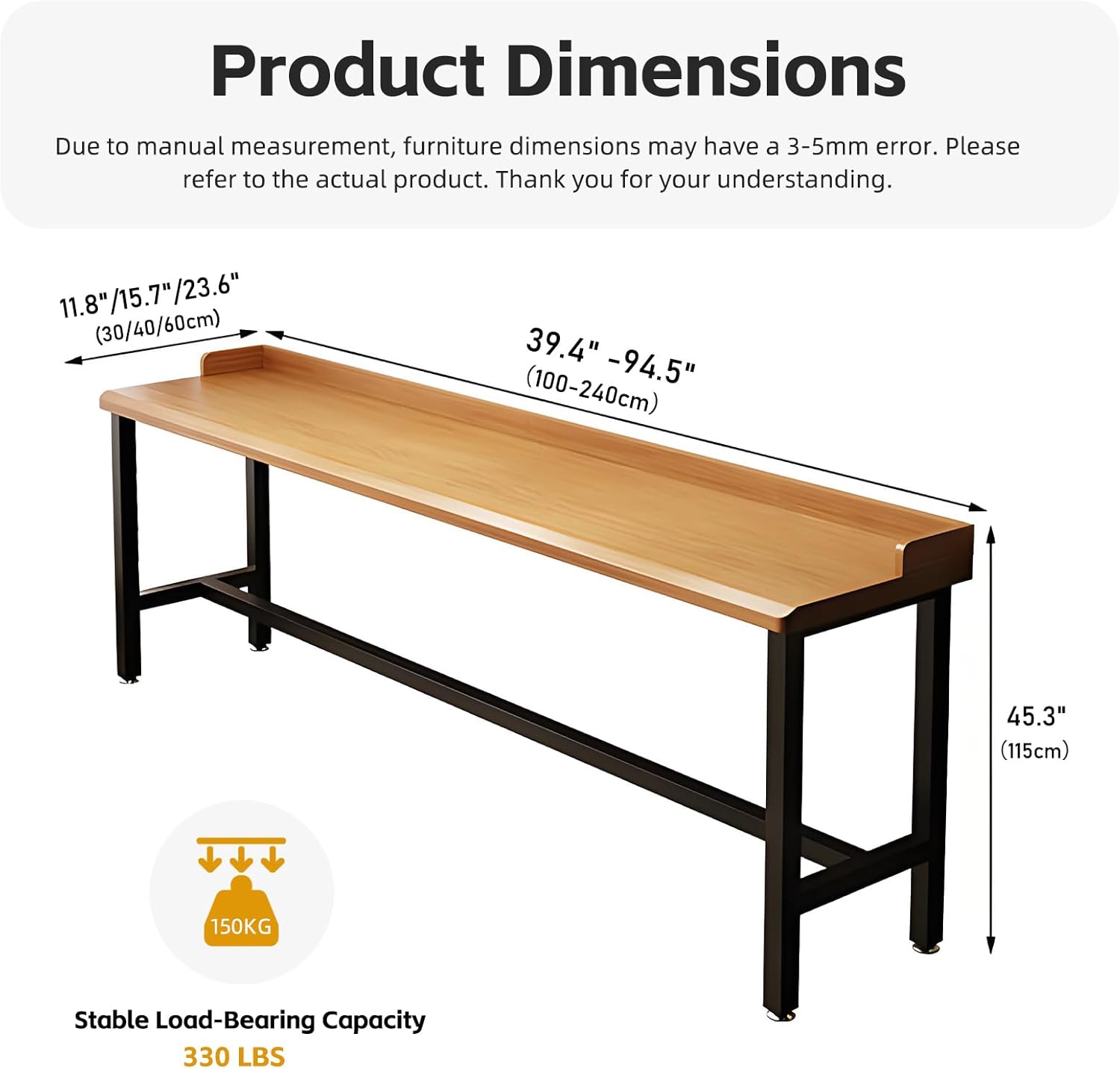Counter Height Bar Table, Rustic Solid Wood High Top Dining Table with Heavy-Duty Metal Frame, Long Narrow Pub Table for Kitchen Island, Coffee Bar, Bistro & Small Spaces