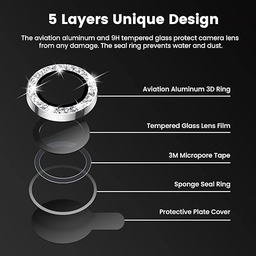 Miniatura 5 de Tensea Protector de lente de cámara para iPhone 14 Pro/iPhone 14 Pro Max, protector de pantalla de vidrio templado 9H, protector de anillo Purpurina