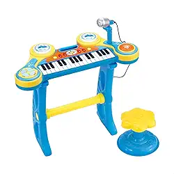 Piano Teclado Infantil Musical Pianinho Microfone Instrumento Brinquedo Criança (Azul)