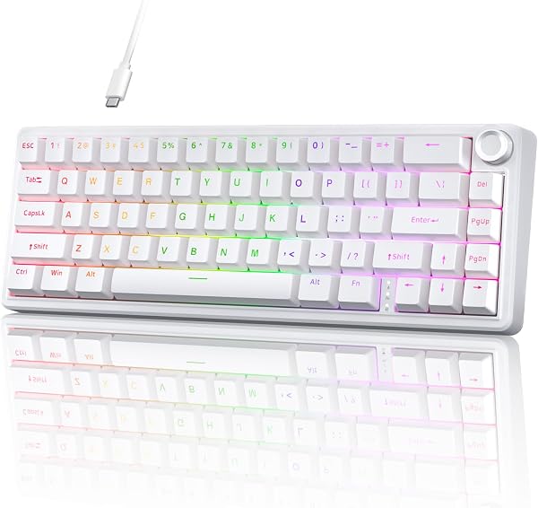 TMKB T68E Gaming Keyboard, 60% Mechanical Keyboard, Gasket Structure with Button, US Layout, Hot Swap, RGB, Linear Switch, 66 Keys Compact Mini Keyboard for Windows/macOS/Linux - White - 1