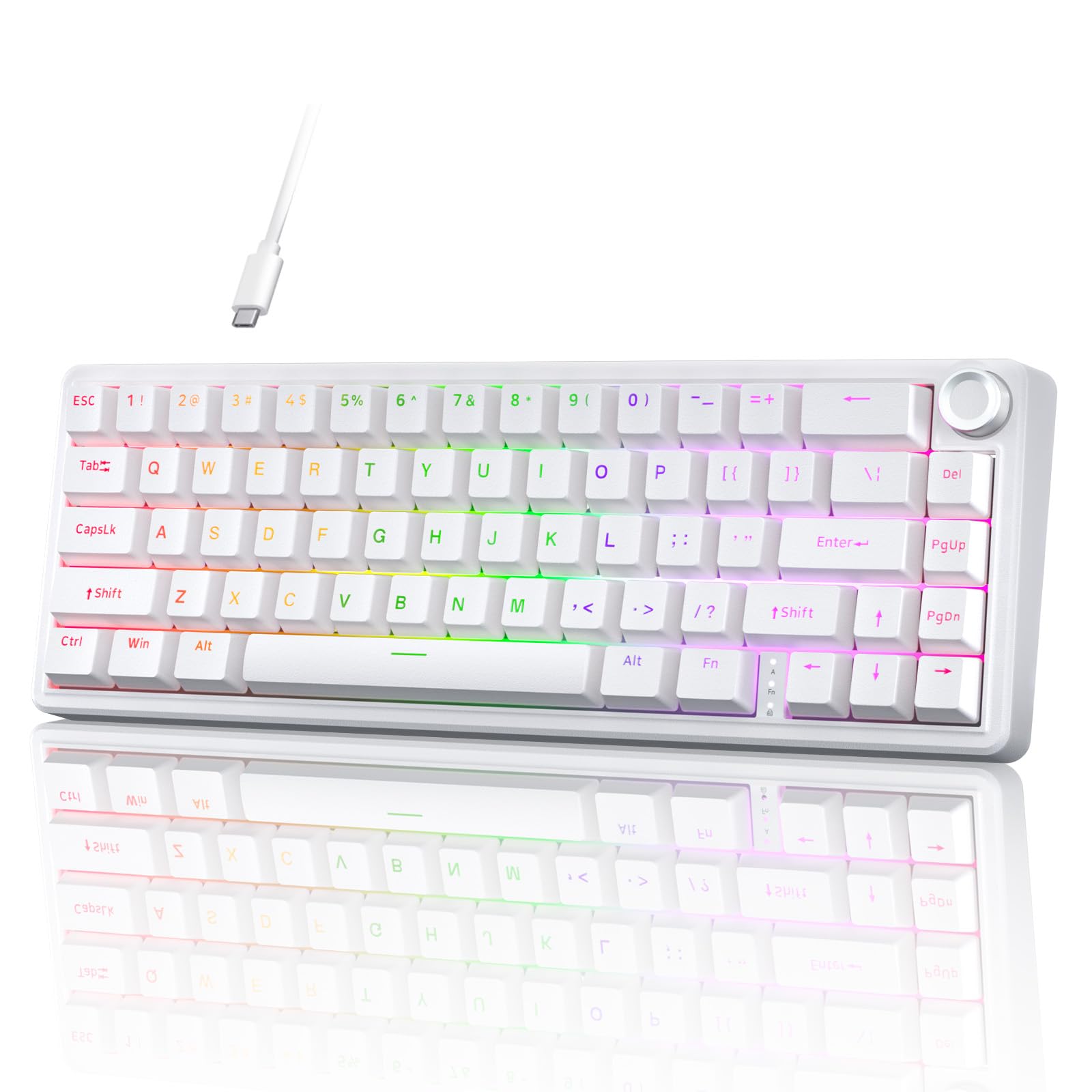 TMKB T68E Gaming Keyboard, 60% Mechanical Keyboard, Gasket Structure with Button, US Layout, Hot Swap, RGB, Linear Switch, 66 Keys Compact Mini Keyboard for Windows/macOS/Linux - White