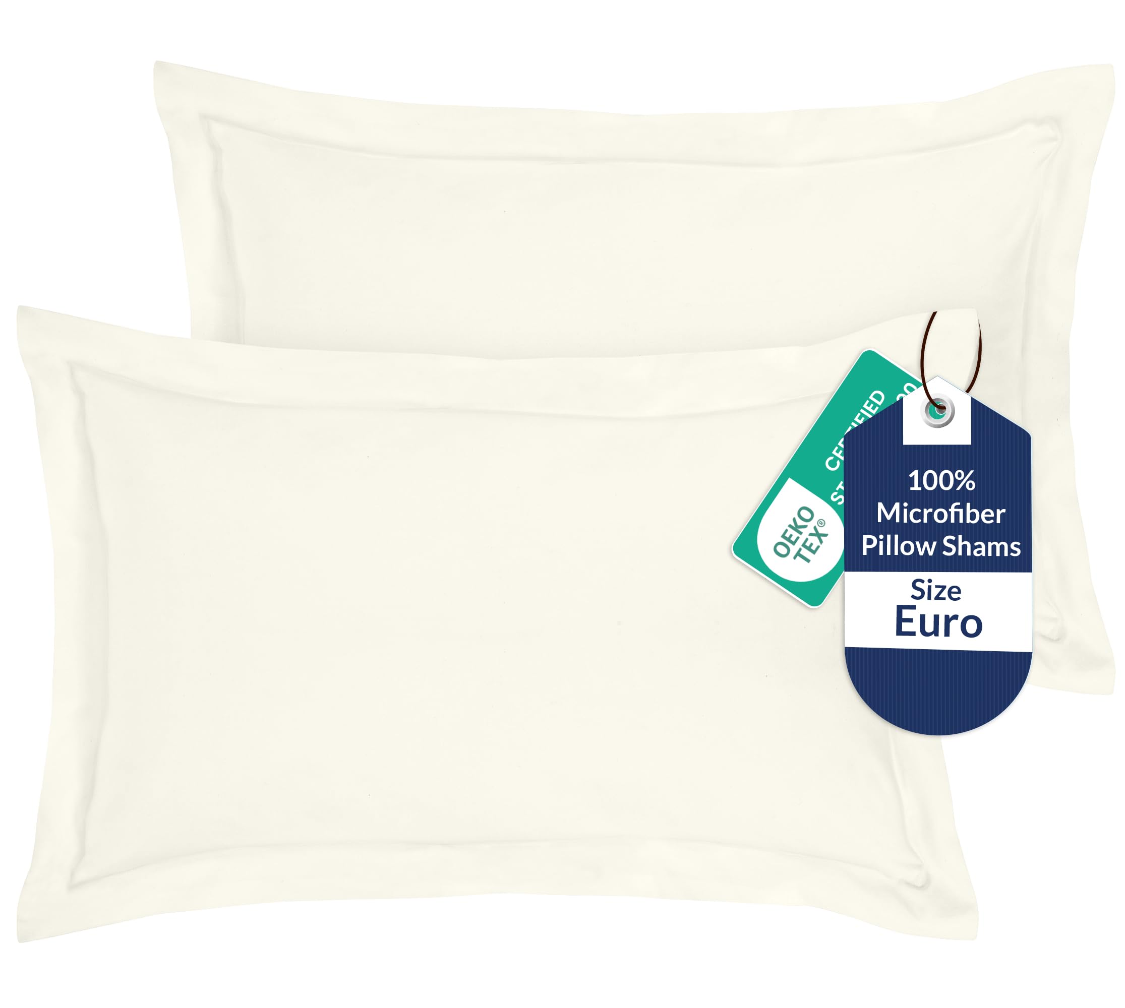 Royale Linens Pillow Shams 2 Pack Euro Size 26x26 Inch - Brushed 1800 Microfiber - Bed Shams, Wrinkle & Fade Resistant Super Soft and Cozy - Envelope Closure - Oxford Pillowcase (Euro,Ivory)