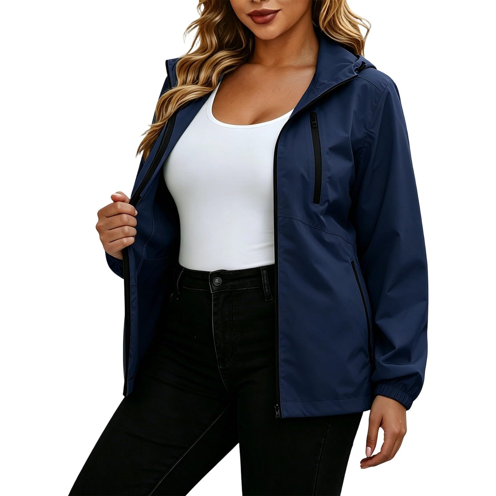 Genérico Chubasquero Mujer Impermeable-Chaqueta Con Capucha De Talla Grande Para Exteriores Prenda De Abrigo Informal Y ContemporáNea Para Mayor Comodidad Y Para Aventuras Cotidianas