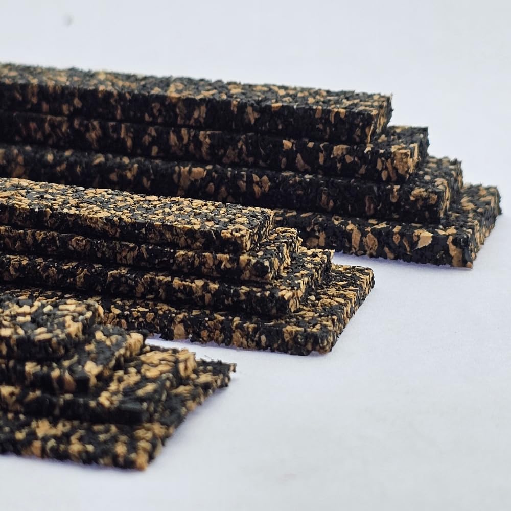 Gummikork Gleisbettung für Modellbahn | Geräuschdämpfende Gleisunterlage mit realistischer Optik | 2-5mm | für Spur H0, TT, N, Z | 10x1m Streifen (Stärke 5mm / Breite Spur H0 = 35mm)