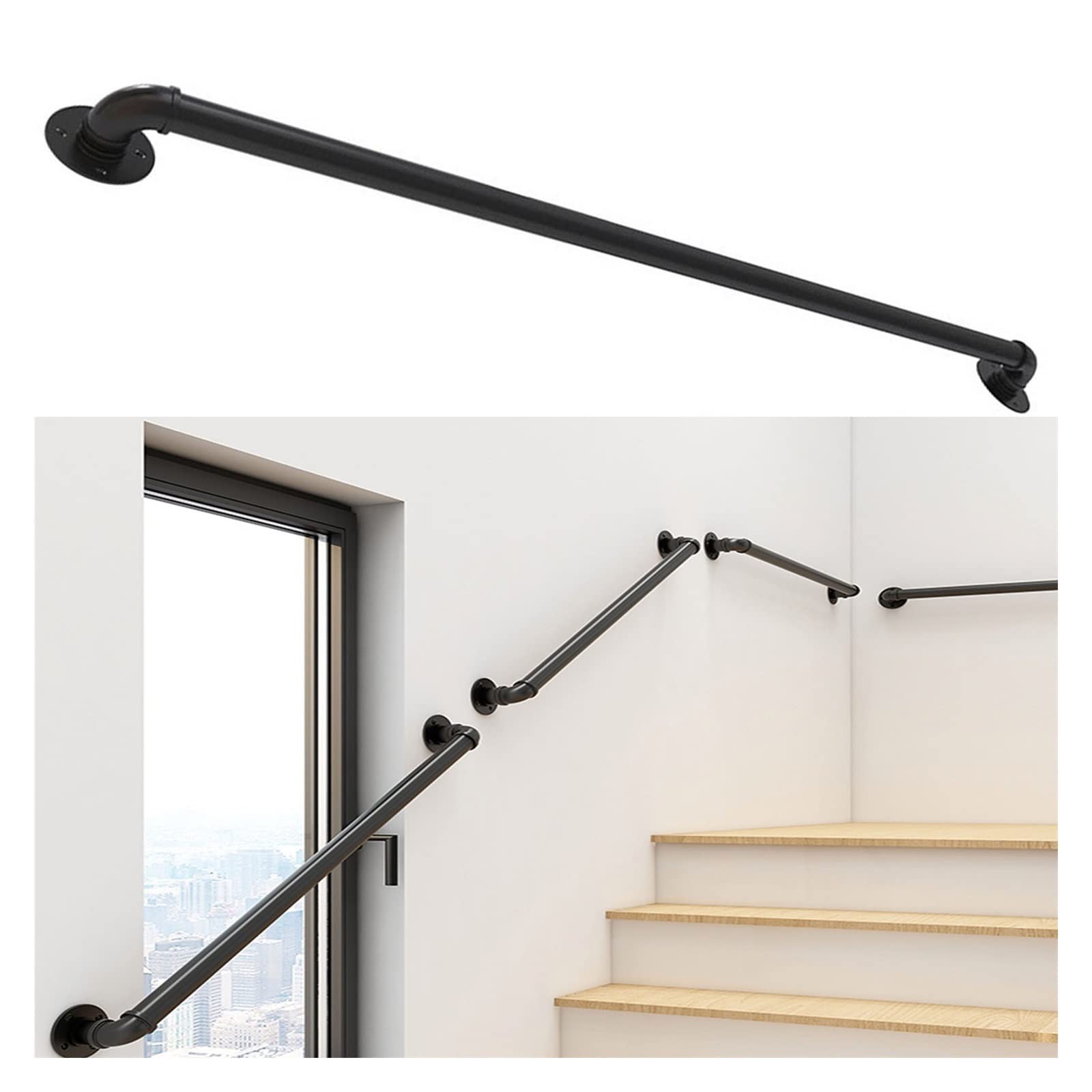 KHLMSRXJ 30-500Cm Handrail for Stairs Indoor Outdoor Steps Staircases Railing Handrails Black Disabled Elderly Kids Wall Mount Stairs Handrail/30Cm