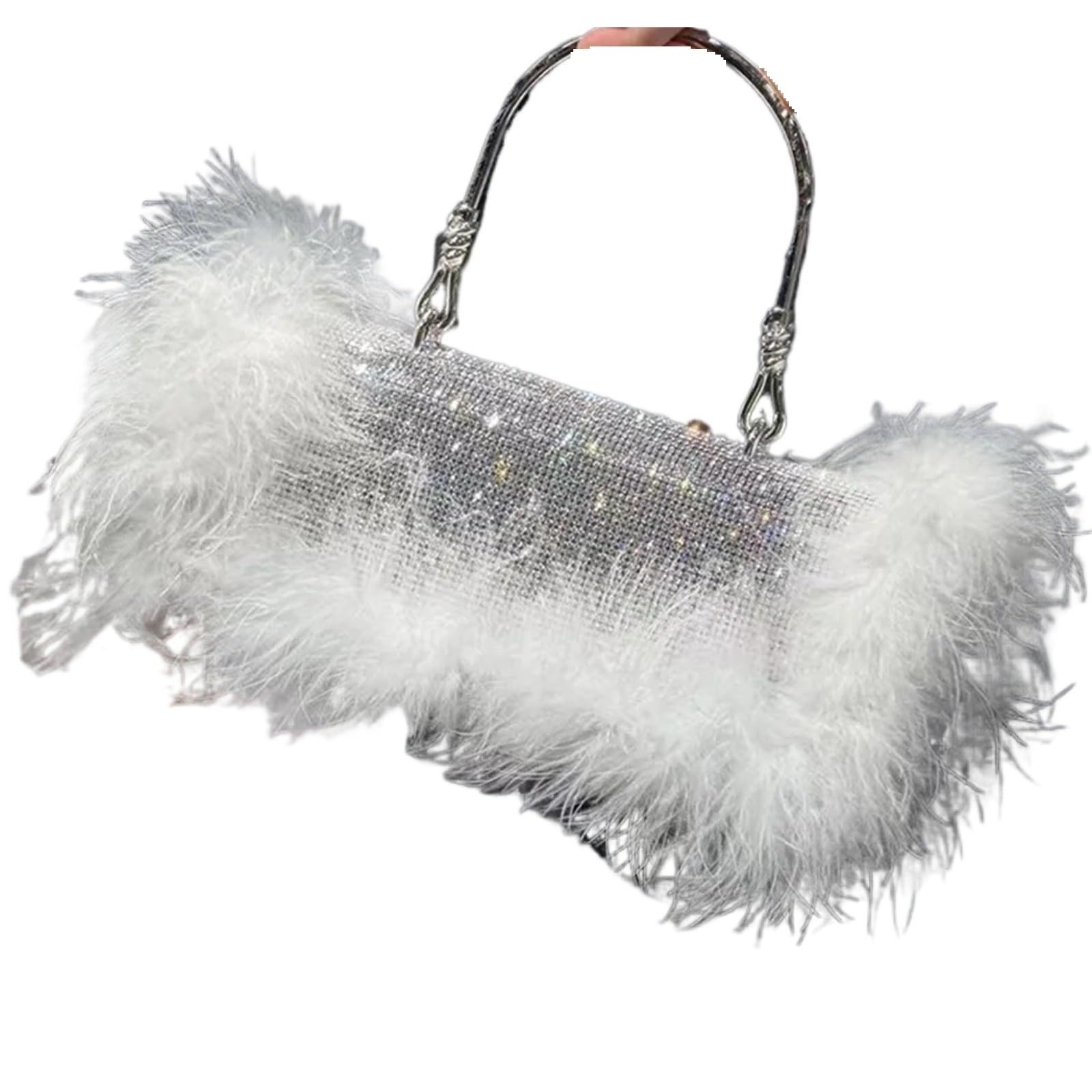 Bolso Plumas Fiesta Bolsos de noche con plumas de avestruz y diamantes for mujer, bolso de mano con diamantes de imitación, bandolera de hombro, bolso pequeño con purpurina for fiesta