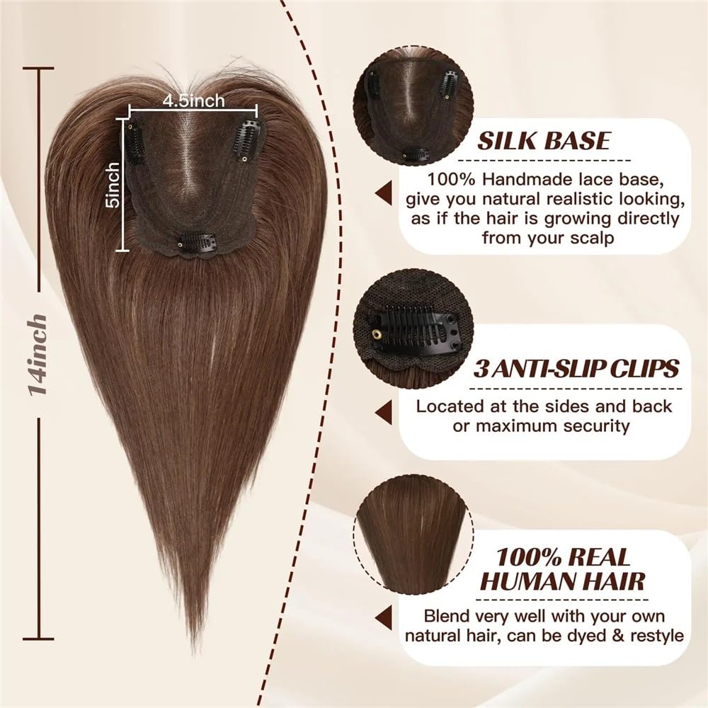 Echthaar-Topper, Haarteile, Mittelteil, Damen, Spitzenbasis, Clip-In, 11,4 x 12,7 cm, Topper, 30,5 cm Fügt Haarvolumen hinzu(Ombre blonde)