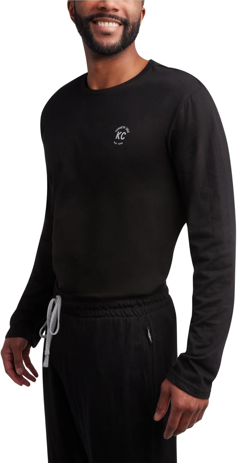 Kenneth Cole Mens Pajamas Set - 2 Piece Soft Knit Cotton Blend Long Sleeve Sleep Shirt and Pajama Pants for Men - Image 5