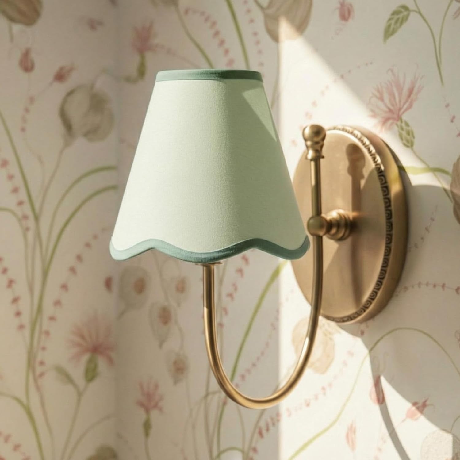 VIHOSE 6 Pack Chandelier Lamp Shades Mini Scalloped Bell Shade With Petal Edges 2.9" Top x 5.9" Bottom x 5.1"High Fabric Lampshade Clip On Bulb For Table Wall Living Room Bedroom Easy Assembly (Green)