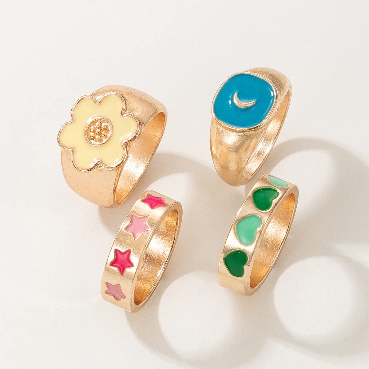 Plated Enamelled Combo of Rings, Stylish Set