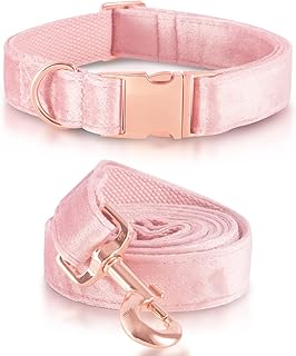 Velvet Dog Collar and Leash Set,Soft & Comfy, Adjustable 3 Lengths Leash for Training & Walking(L, Pink)