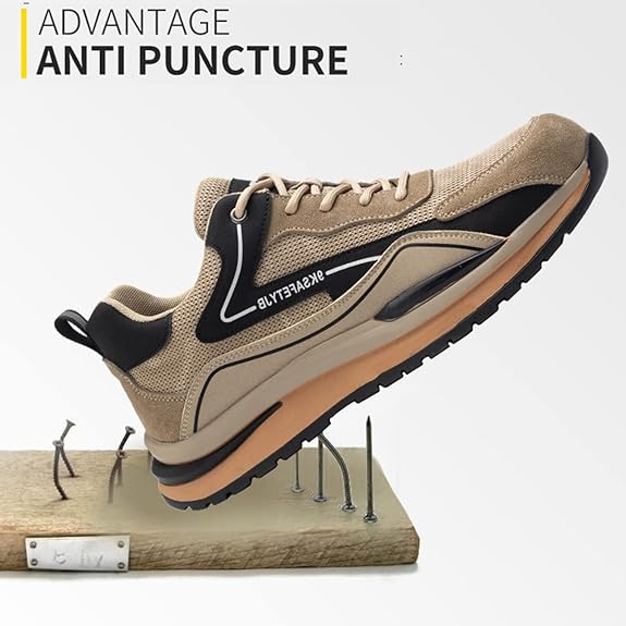 AUXDIQ Werkschoenen Heren Dames Veiligheidsschoenen Lichtgewicht Stalen Neus Schoenen Ademende Beschermende Sneakers, Zwart, 41 EU