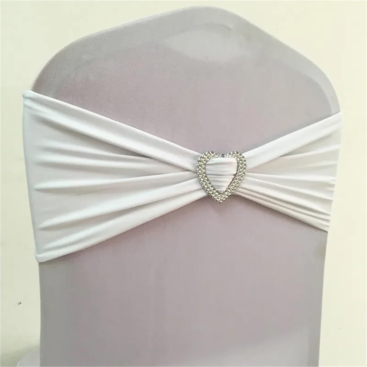 Chair Sashes 10pcs 50pcs Stretch Chair Sash Bow with Heart Buckle Elastic Spandex Wedding Chair Band Sash Ties(White,50pcs)