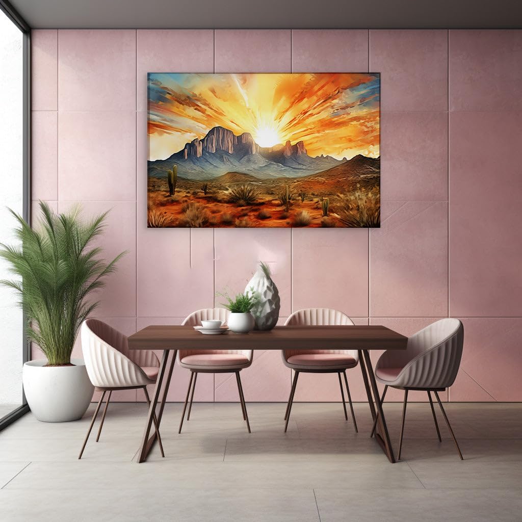 Canvas for Living room. Desert Majesty at Dawn's First Light, 27 x 18 inch Canvas Wall Art - Contemporary Masterpieces - Modern Home Decor - 69x46 cm (27x18 inch)