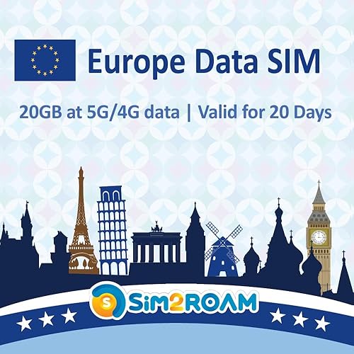 Europe Data SIM Card prepago 20GB 20 días  Datos de alta velocidad 5G4GLTD - Francia, Reino Unido, Alemania, Italia, España, Irlanda, Suecia, Europa