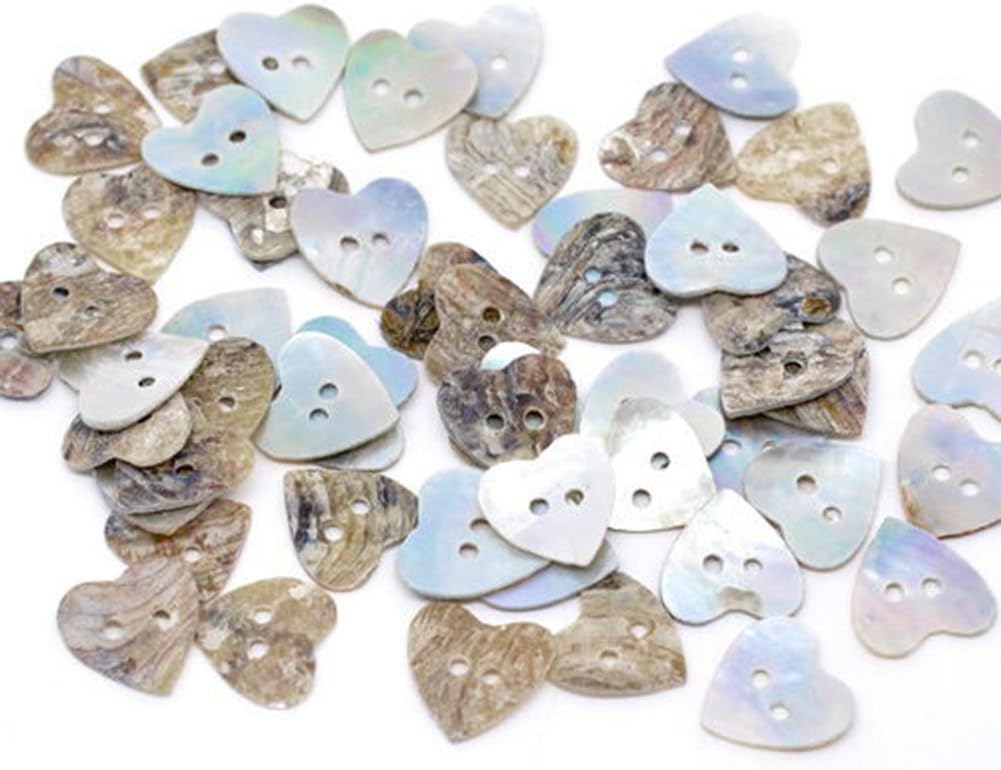 100x Dylandy Buttons Mother of Pearl Shell Heart Shaped Buttons for Sewing Knitting Scrapbooking DIY Craft Embelishment Decor 15 * 15mm
