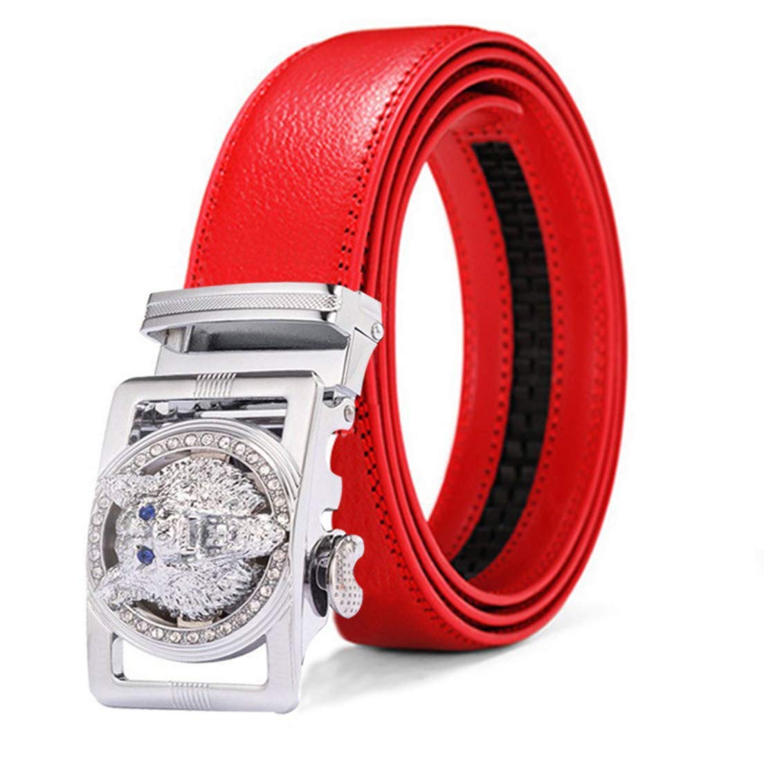 NumneyLuxury Men's Belts Red Leather Wolf Head Buckle 1.38 inch Width Used for Mens Dress Casual Adjustable Belt