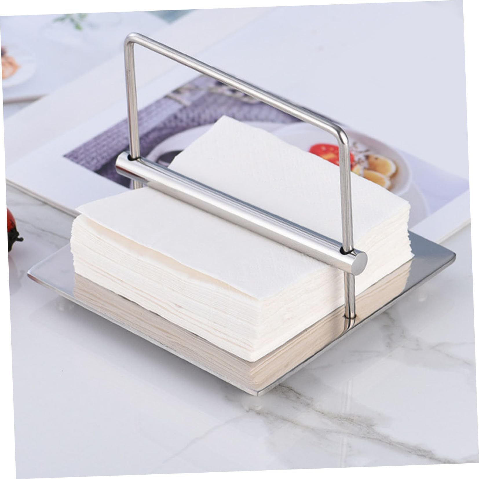 Soporte para Servilletas Color Plata de Acero Inoxidable Base Estable y Diseño Moderno, Adecuado para Restaurante y Mesa de Postres en Fiestas