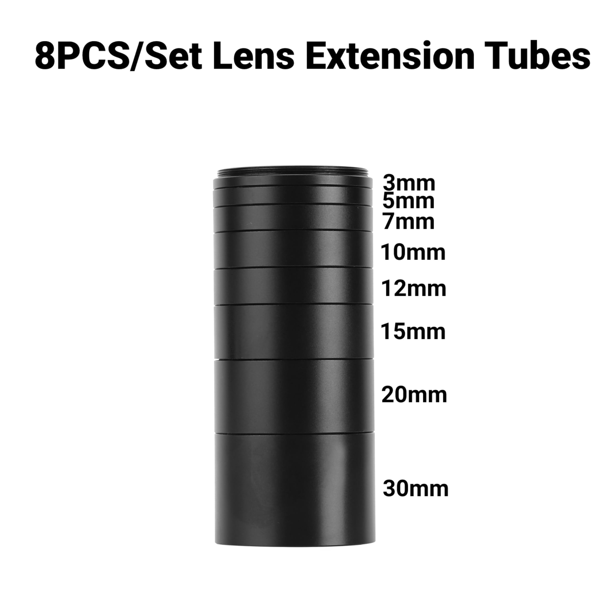 8 Pezzi 3/5/7/10/12/15/20/30mm Tubi di Prolunga per Anello Adattatore per Obiettivo Set di Tubi di Prolunga per Lenti Macro Tubo di Prolunga per Telescopio Astronomico
