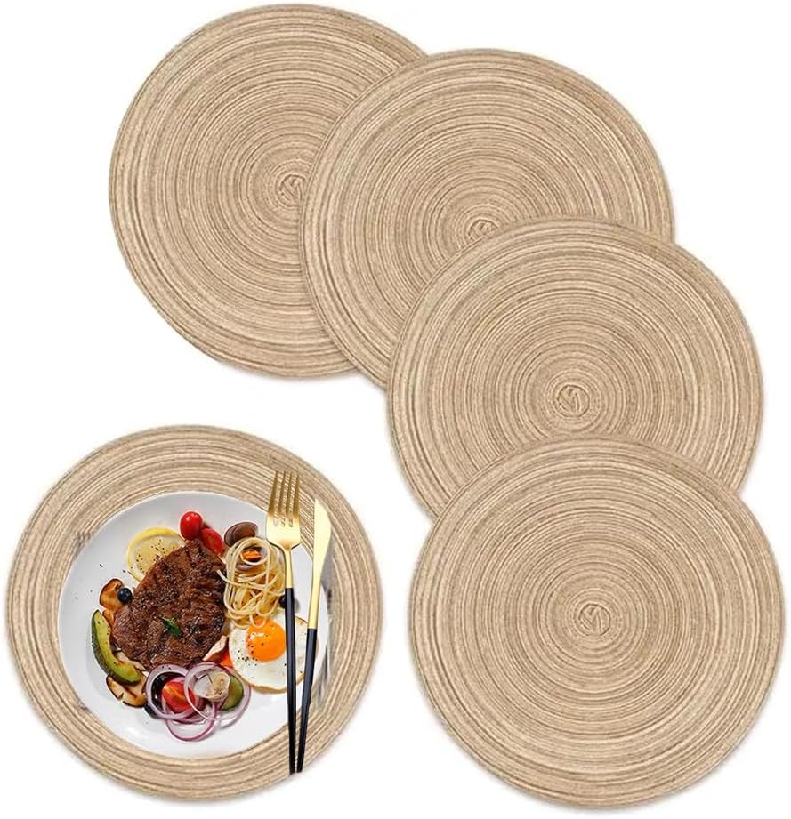 AMERTEER Hand Braided Round Placemats Set of 5PCS | Natural Fiber Rustic Table Mats, Heat Resistant Woven Hand Braided Tablemat Set for Dining Table & Parties (11cm, 18cm, 30cm, 36cm, 38cm)