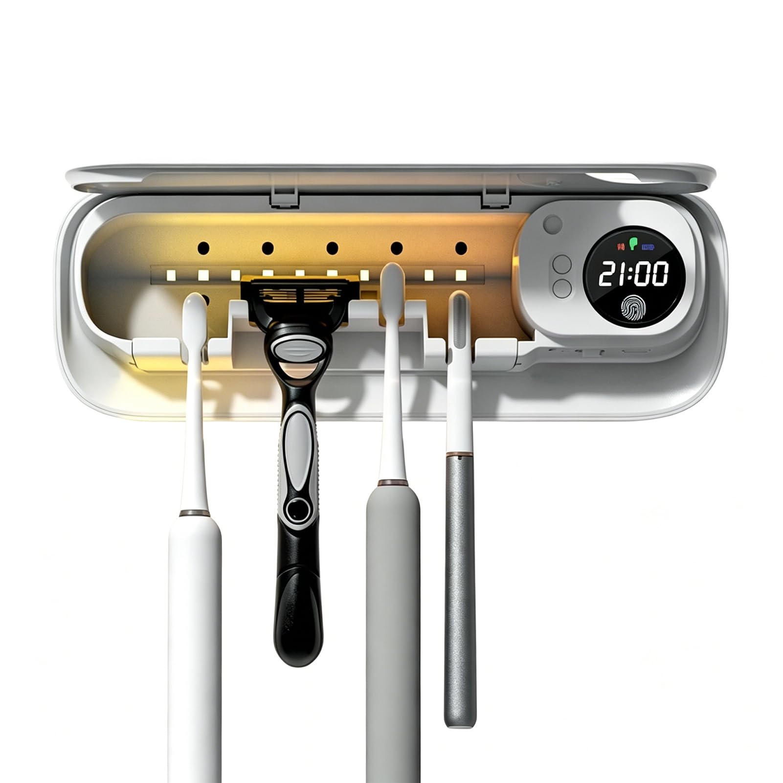 Fabater Soporte para Cepillos de Dientes para Baño, Limpiador Inteligente de Cepillos de Dientes de 5 Ranuras para Montaje en Pared con Pantalla, 99,9% de Eficiencia de Limpieza