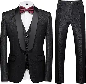 Conjunto de terno masculino slim fit de smoking de 3 peças para formatura festa de casamento Paisley jaqueta colete calça roupa de baile