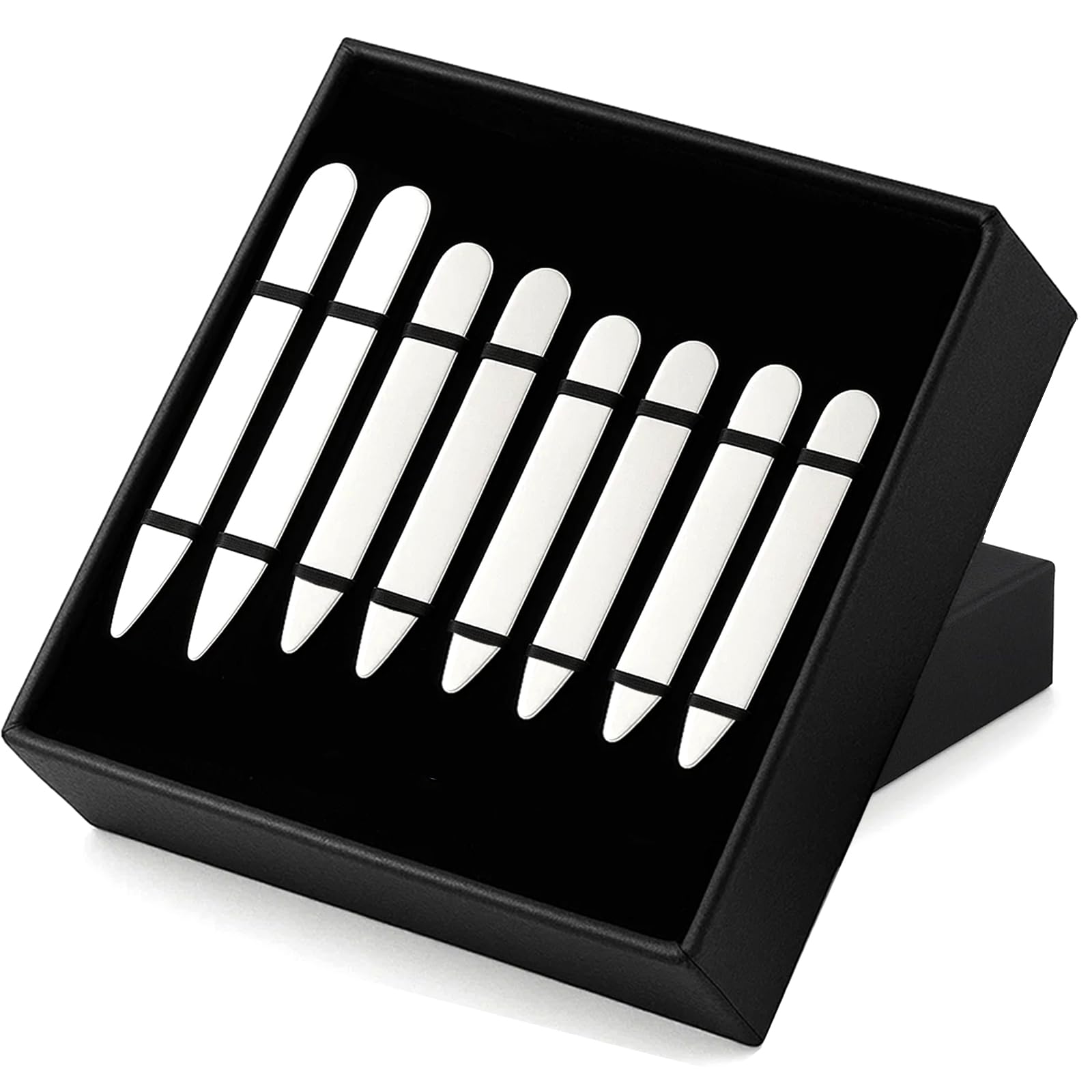 Kragenstäbchen aus Edelstahl (keine Magnete im Lieferumfang enthalten), Kragenstäbchen aus Metall, für Herren, Vorteilspackung in Geschenkbox