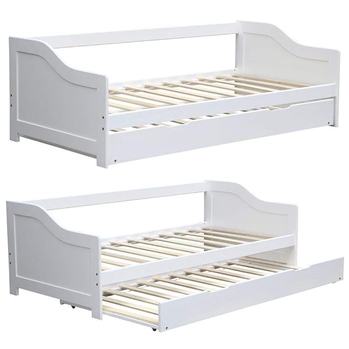 Buy WHITE WOOD SINGLE 3FT DAYBED WITH PULLOUT UNDER BED TRUNDLE 2 IN 1 DAY BED Day bed with