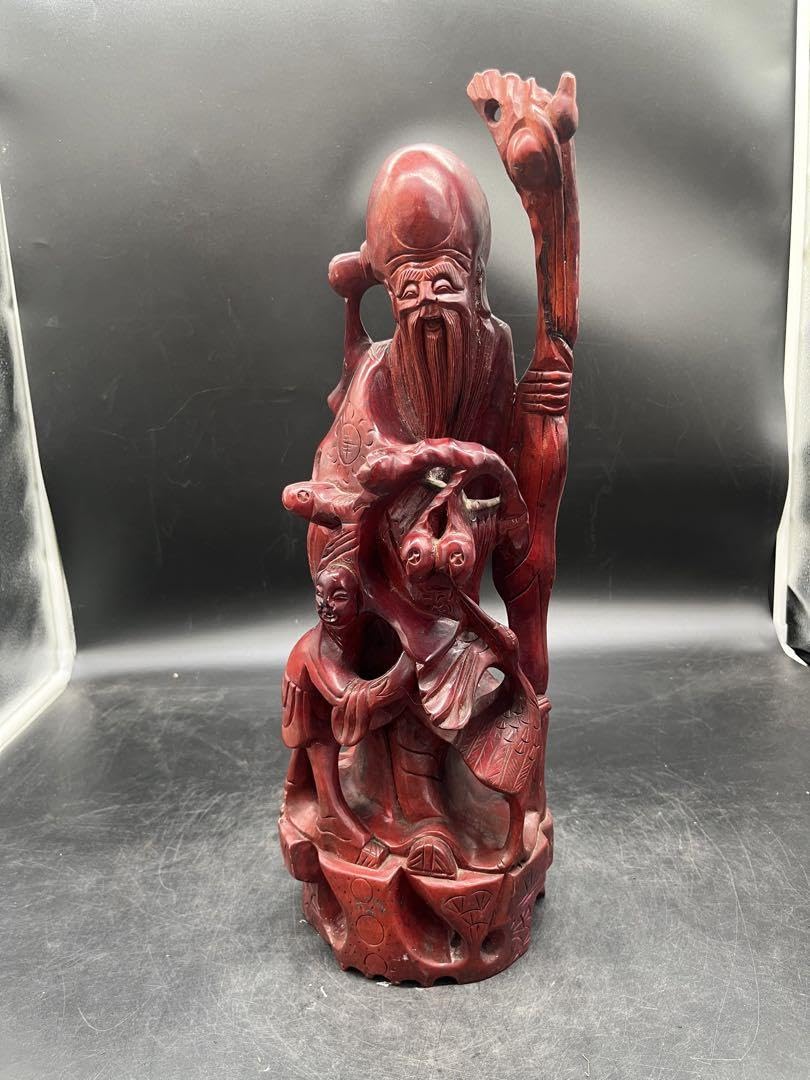 木彫り七福神寿老人置物オブジェ彫刻縁起物