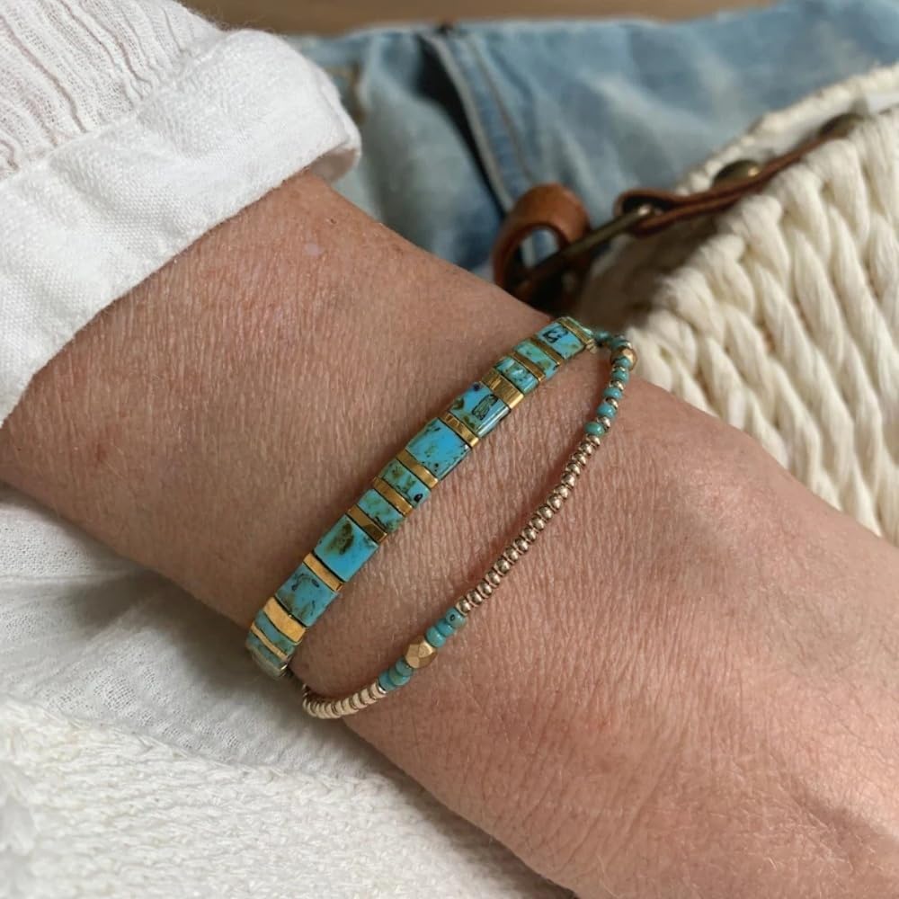 Tila Flat Beaded Bracelets Set for Women,Bohemian Handmade Miyuki Glass Stack Tila Beads Stretch Bracelet Festive Holiday Accessories Jewelry Gift - Image 2