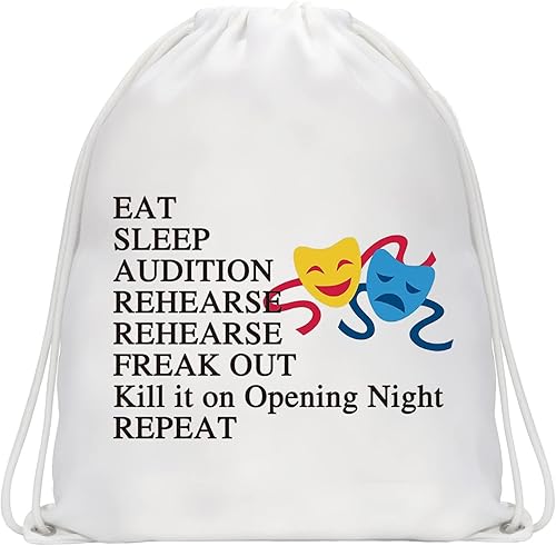 Miniatura 2 de JYTAPP Regalos de teatro Runs On Jesus And Theater Bolsa con cordón Comedia Tragedia Máscara Teatro Drama Regalos, Beige, Mochilas Daypack