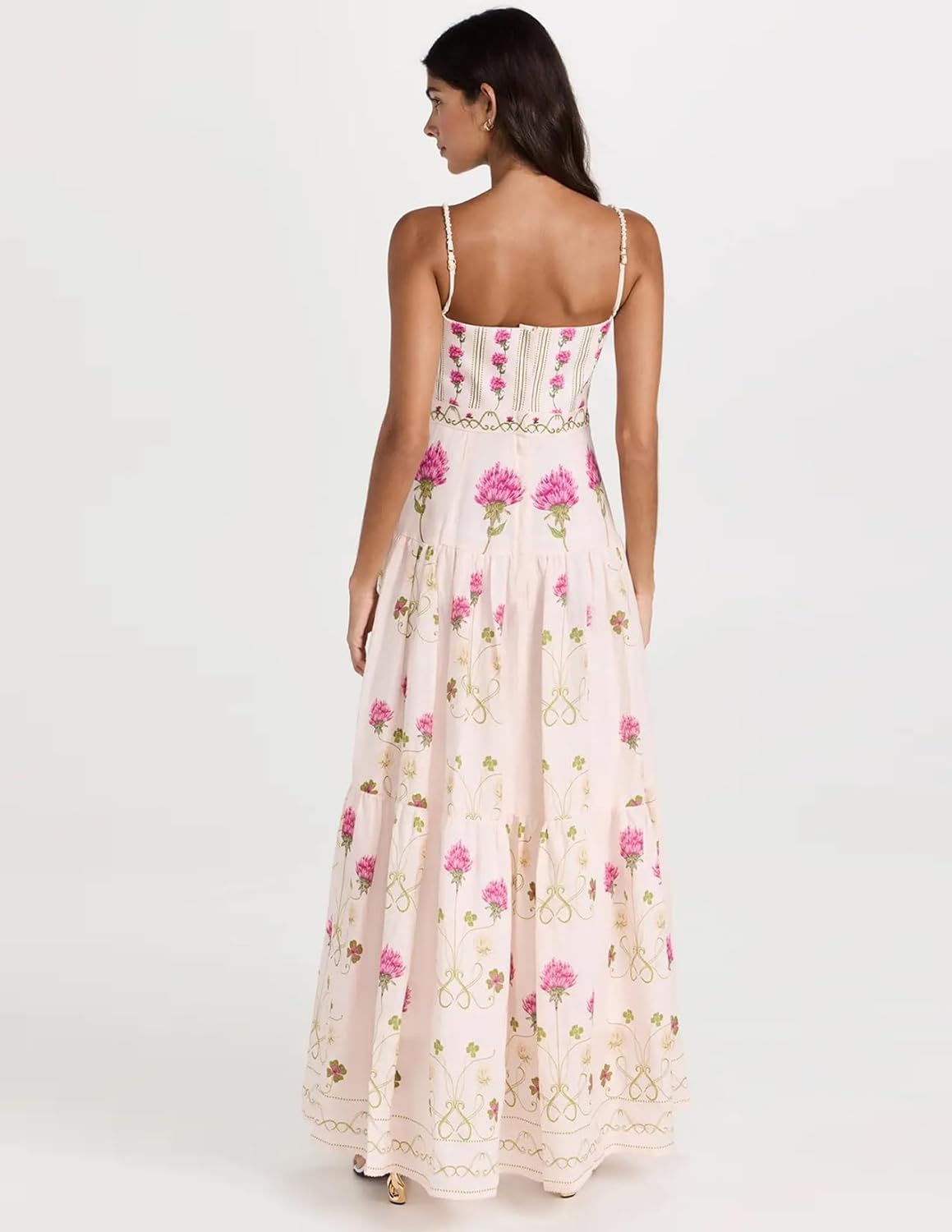 Beige Floral Dress Maxi Slip Dress Trendy Wrap Dress Flowy Dress Elegant Sundress Chic Birthday Dress