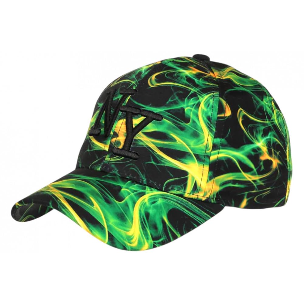 Hip Hop Honour Casquette Enfant NY Verte Effet Flamme Jaune - Fille Garçon 7 a 12 Ans