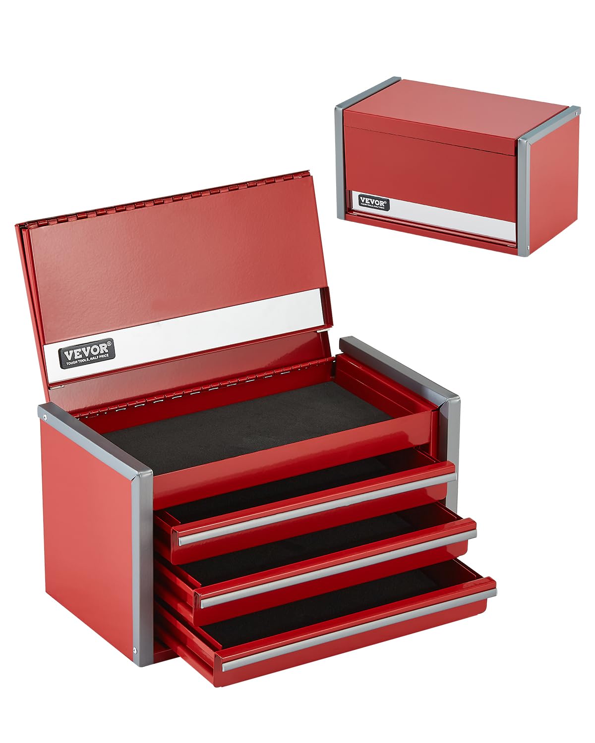 VEVOR Werkzeugkasten aus Metall, 3 Schubladen, 218,4 × 118 × 120 mm, roter Mini-Werkzeugkasten