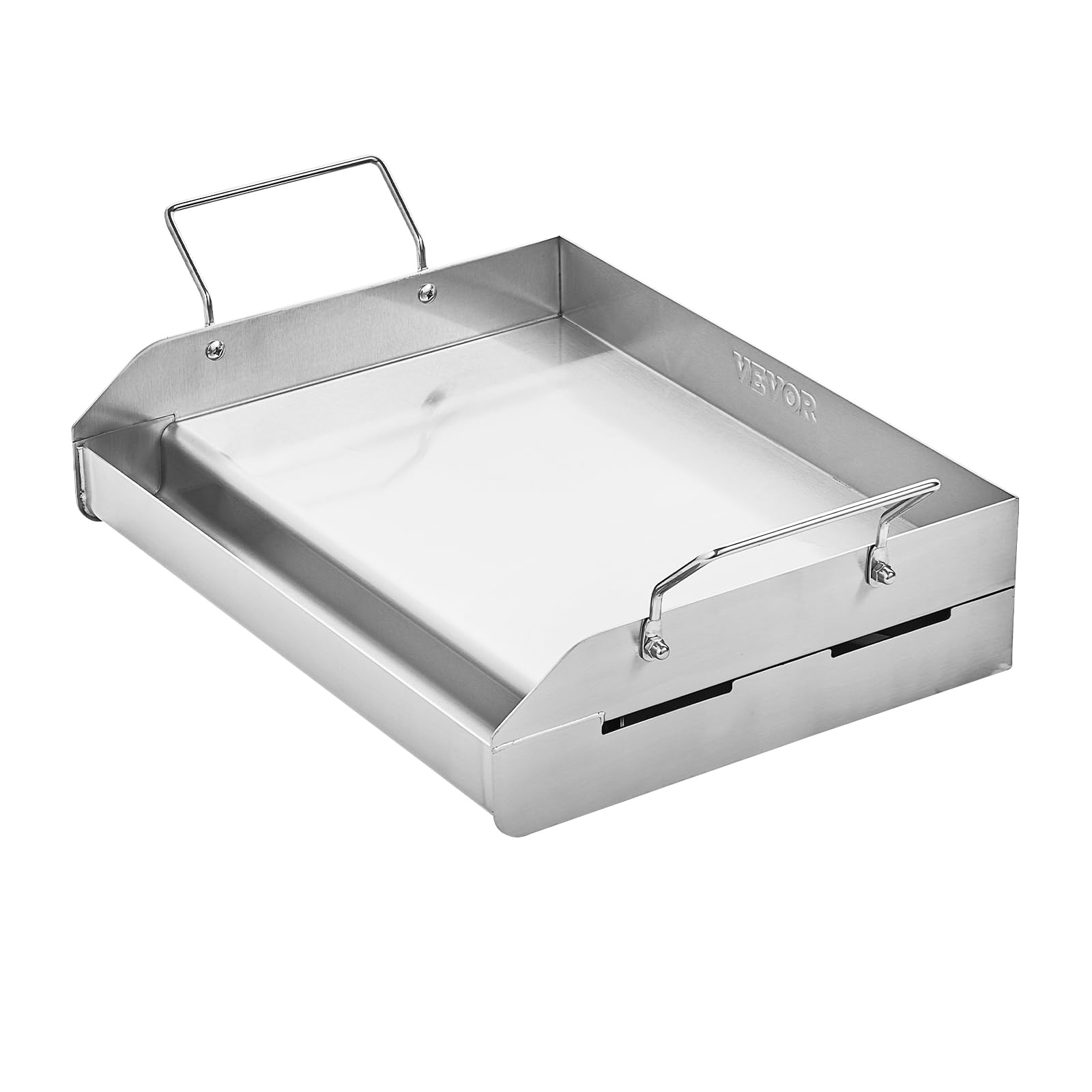 VEVOR Parrilla de Acero Inoxidable con Placa Rectangular Universal 425 x 270 mm con Superficie Plana, Plancha de Gas para Barbacoa, Utensilios de Cocina Portátiles con Asa, Color Acero Original