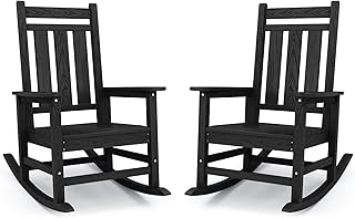 KINGYES Oversized Outdoor Rocking Chair Set of 2, All-Weather Patio Rocking Chairs for Porch, HDPE Outdoor Patio Rockers with High Back & Wide Seat for Garden, Lawn, Black