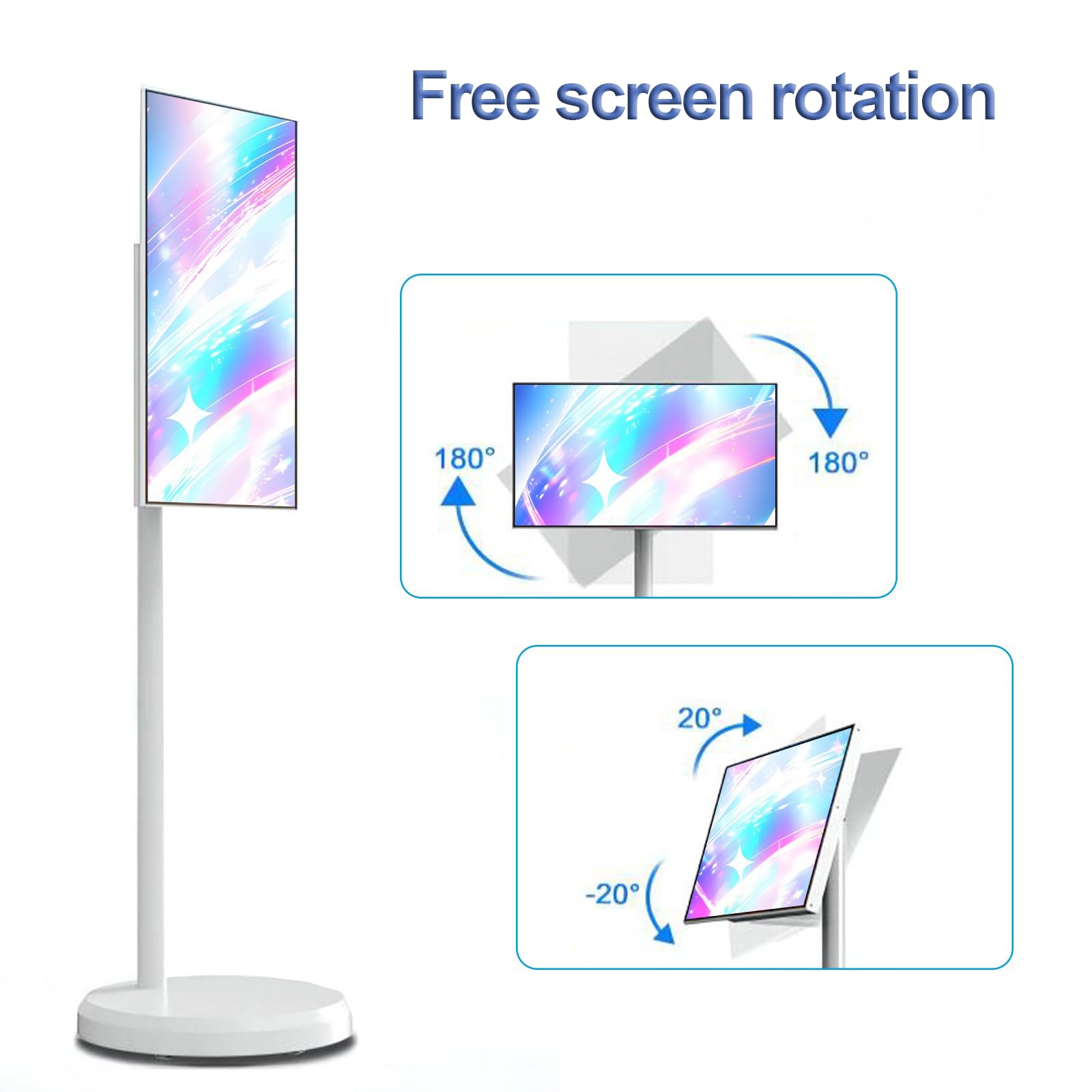 TV Portatile Mobile, Monitor Intelligente Portatile da 21.5 Pollici, Touchscreen Girevole con Telecamera, Smart TV Mobile da Pavimento, 128G/White