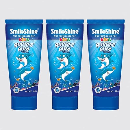 SmiloShine Gel Toothpaste for Kids - Bubble Gum Flavor - Pack of 3