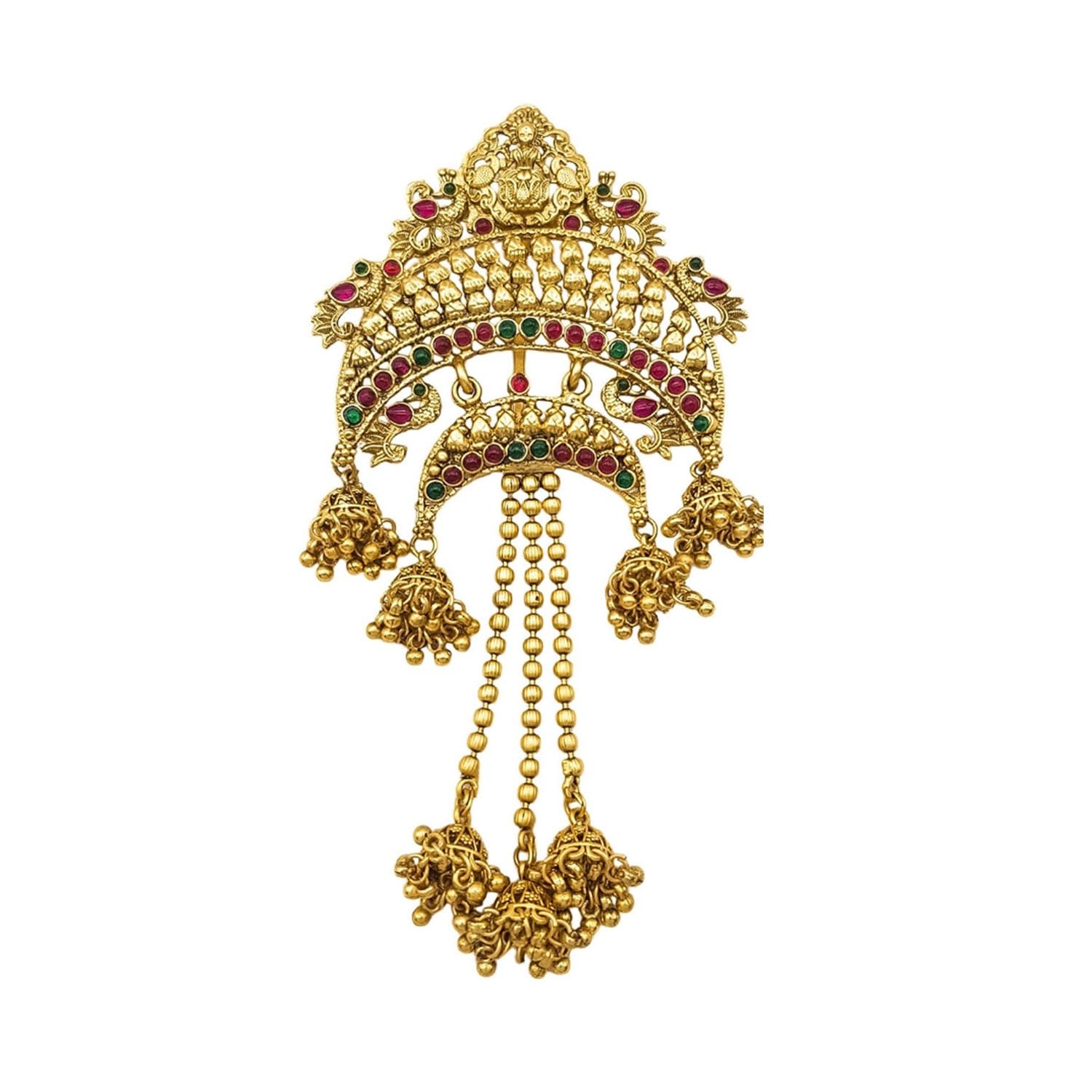 FASHIONS Traditional 18K Matt Gold Plated Premium Ruby Stone Jhumki Jada Billalu Billa Bridal Bharatanatyam Wedding Juda Hair Braid Choti Accessories Jewellery Set For Women-image-10