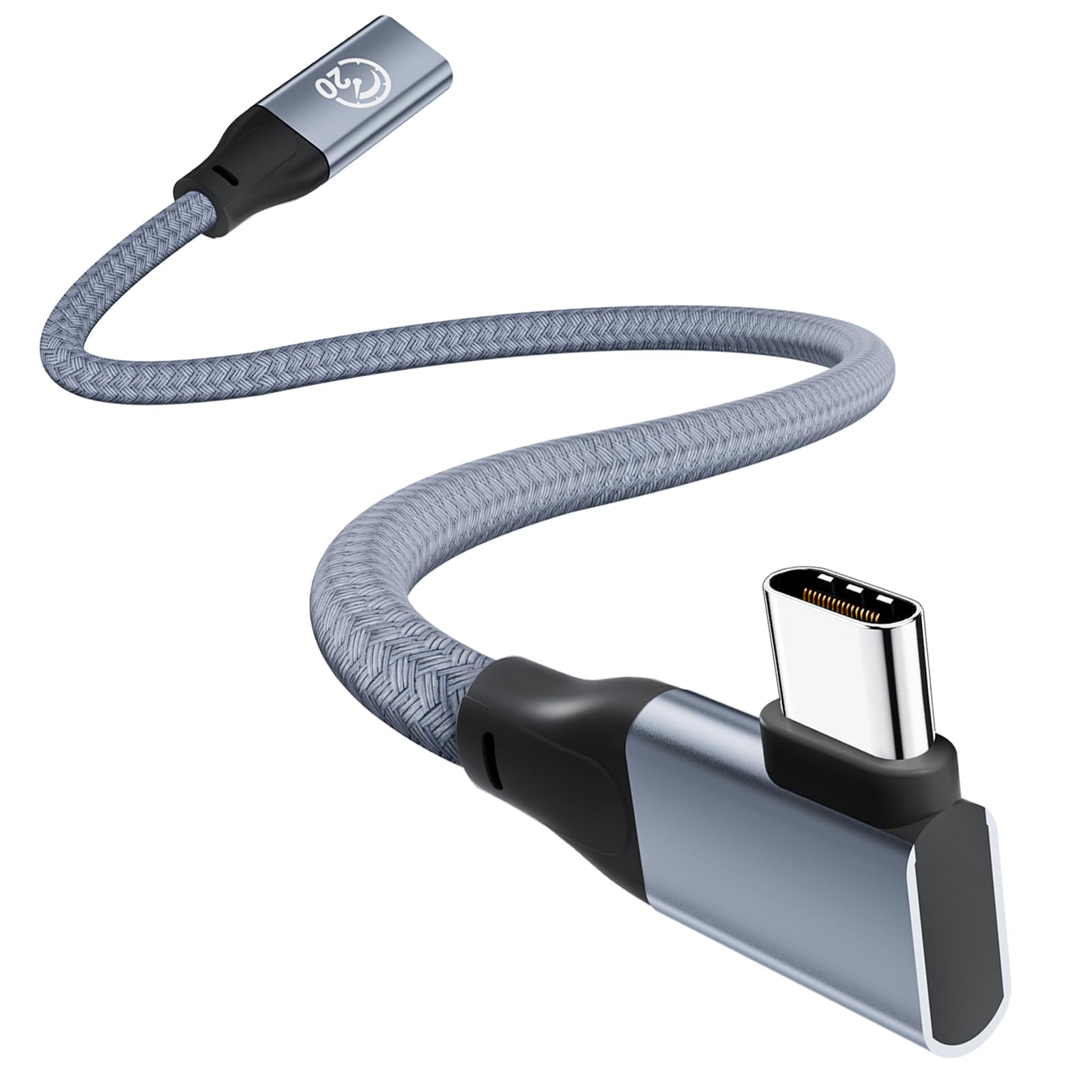 JavicTech USB-C Extension Cable Right Angle 0.3M/1FT,90 Degree USB-C 3.2 Gen2 20Gbps Female to Male Extended Cord,L-Shape Type C Extender for iPhone