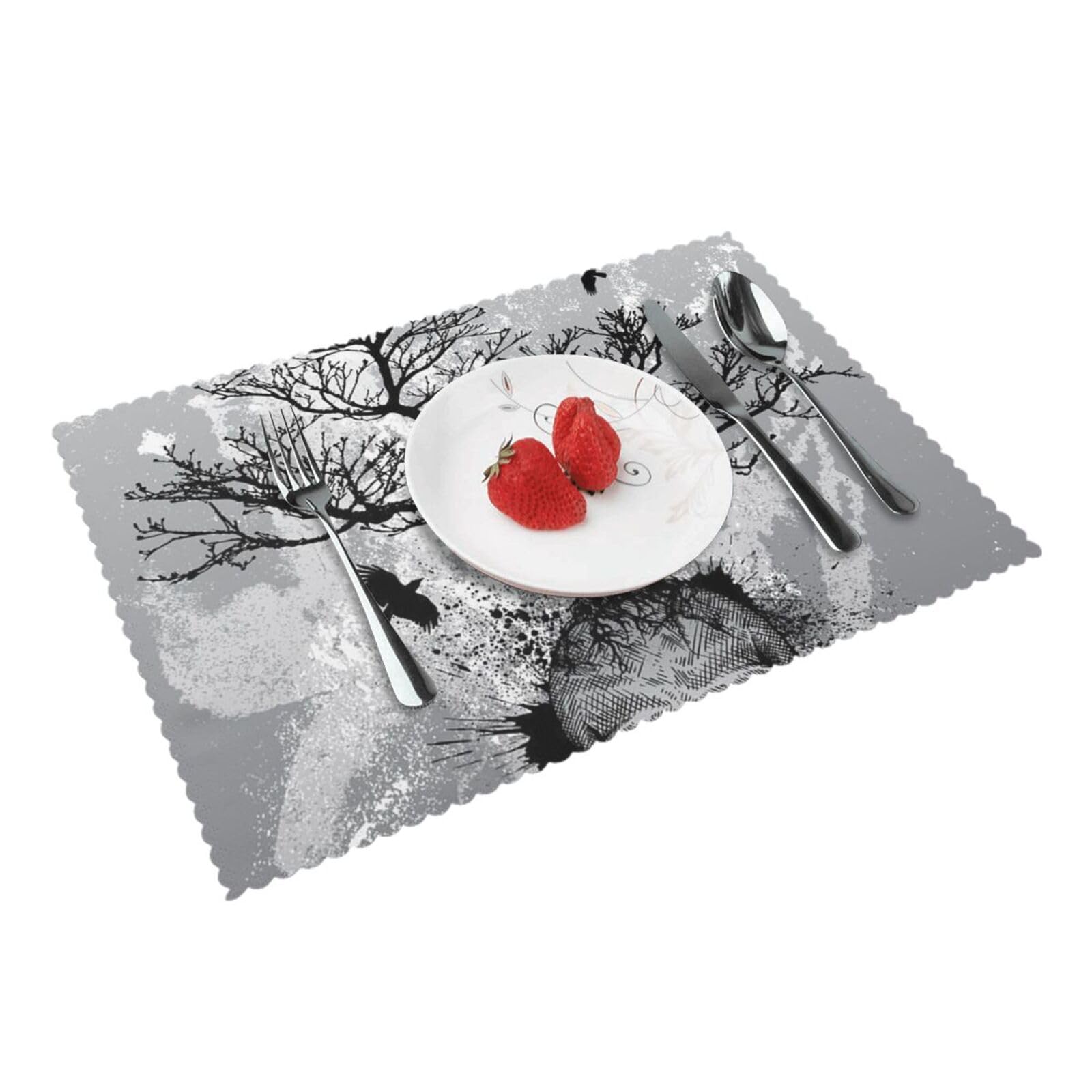Bnvsadc Halloween Skull 4 Pcs Heat Resistant Placemat 45X30 Cm, Printed Non-Slip Place Mats For Kitchen Dining Table Indoor Outdoor