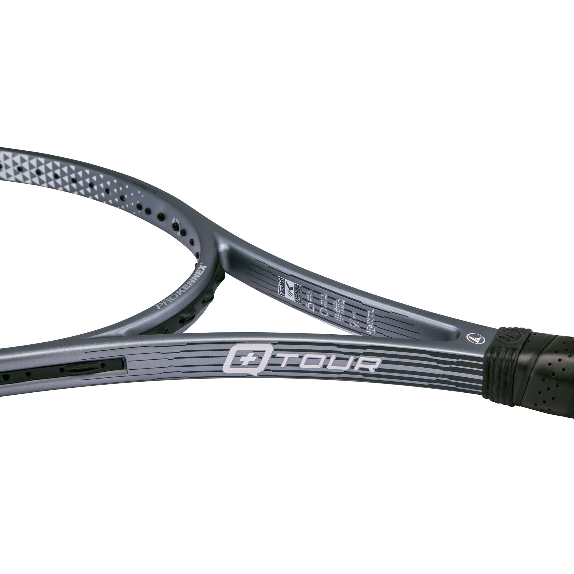 Pro Kennex Q+TOUR 305g racchetta da tennis in Grafite Spiral Tech Carbon e tecnologia anti vibrazione Quadfocus Kinetic System. Body da 27". Schema corde 16x19 per controllo e sensibilità.