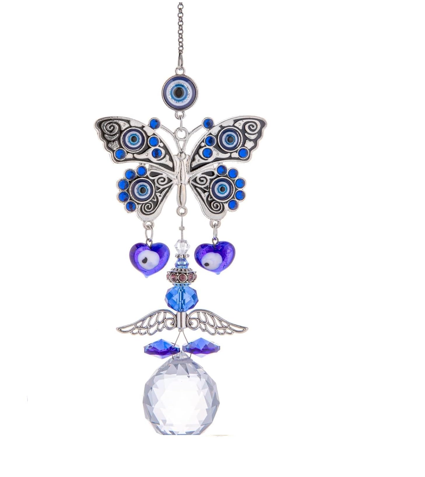 BLUE BEADS Home Decor Butterfly Evil Eye Hanging for Diwali Gifts/Wall Hanging Car Hanging Crystal Angel Suncatcher Balls Prism Rainbow Maker for Home, Office, Garden Decoration, Window Decorations-image-48