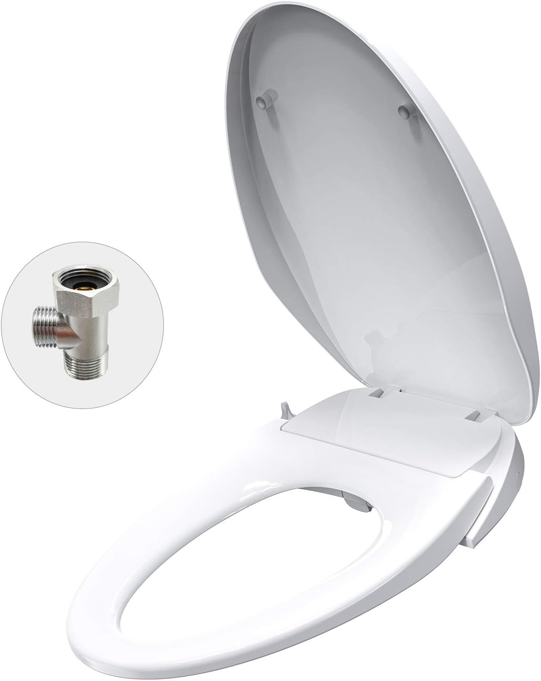 Suреr Sаlе 🛒 Saniwise Bidet Toilet Seat for Elongated Toilets, Non-Electric Bidet with Self Cleaning Dual Nozzles for Rear & Feminine Spray, Metal T-adapter and Water Hose Included, Bidet Easy 15 Minute Install