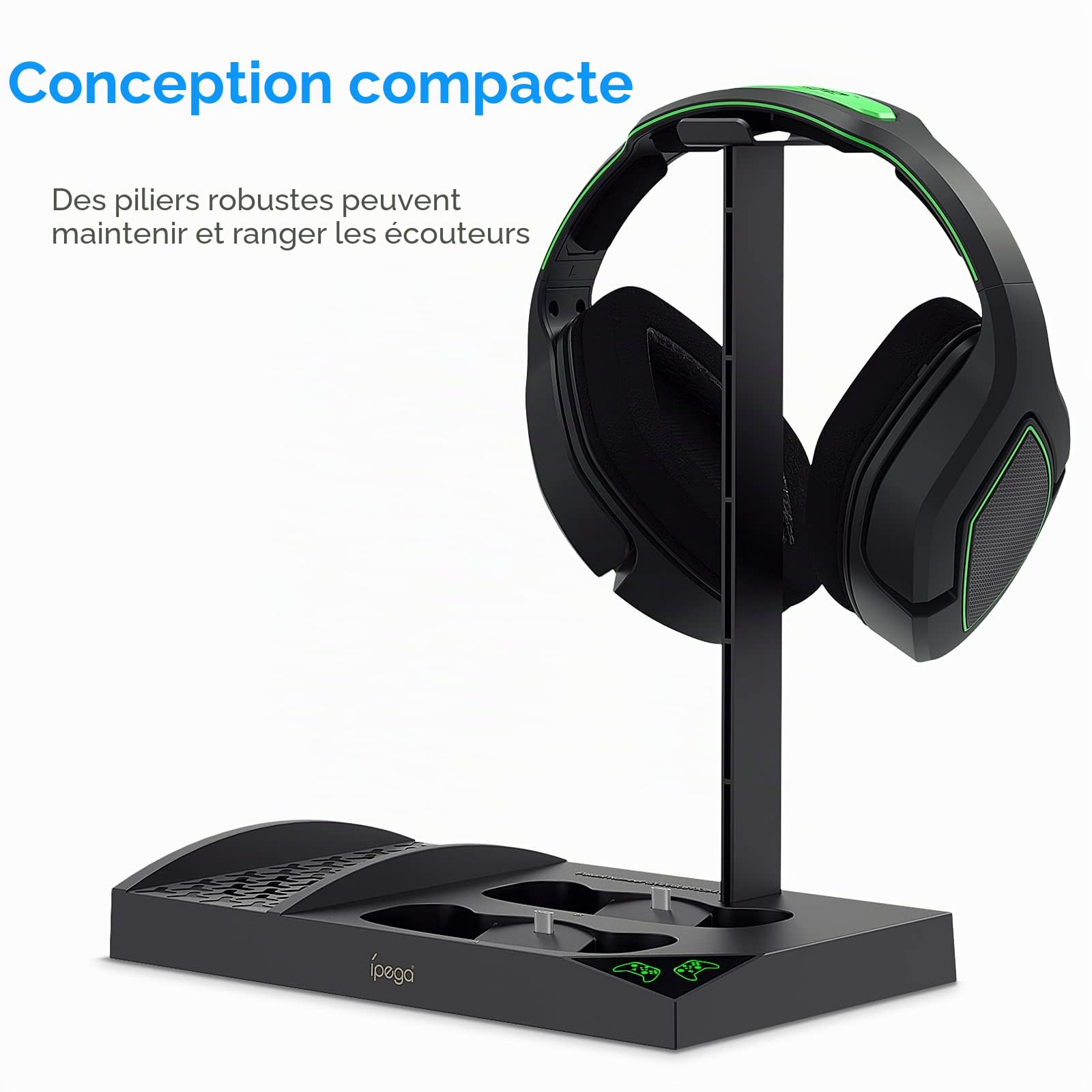 Support Vertical Compatible avec Xbox Series S, Ventilateur de Refroidissement & Dual Chargeur Station de Controller pour Xbox Series S avec 2 x 1400 mAh Batteries Rechargeables et Support Casque