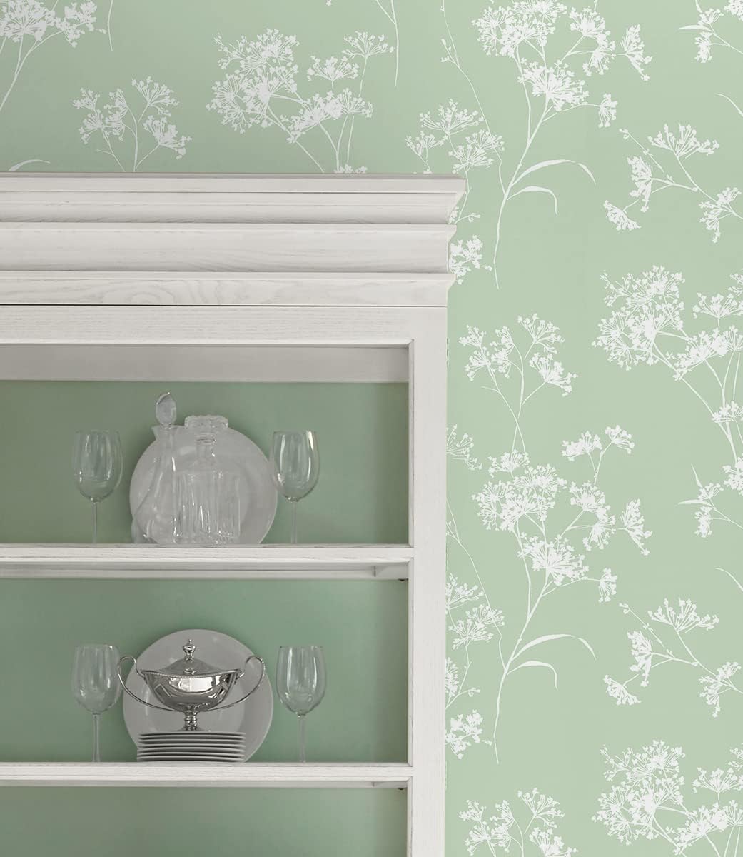 Lillian August NextWall Luxe Haven Floral Mist Peel and Stick Wallpaper (Seacrest Green)