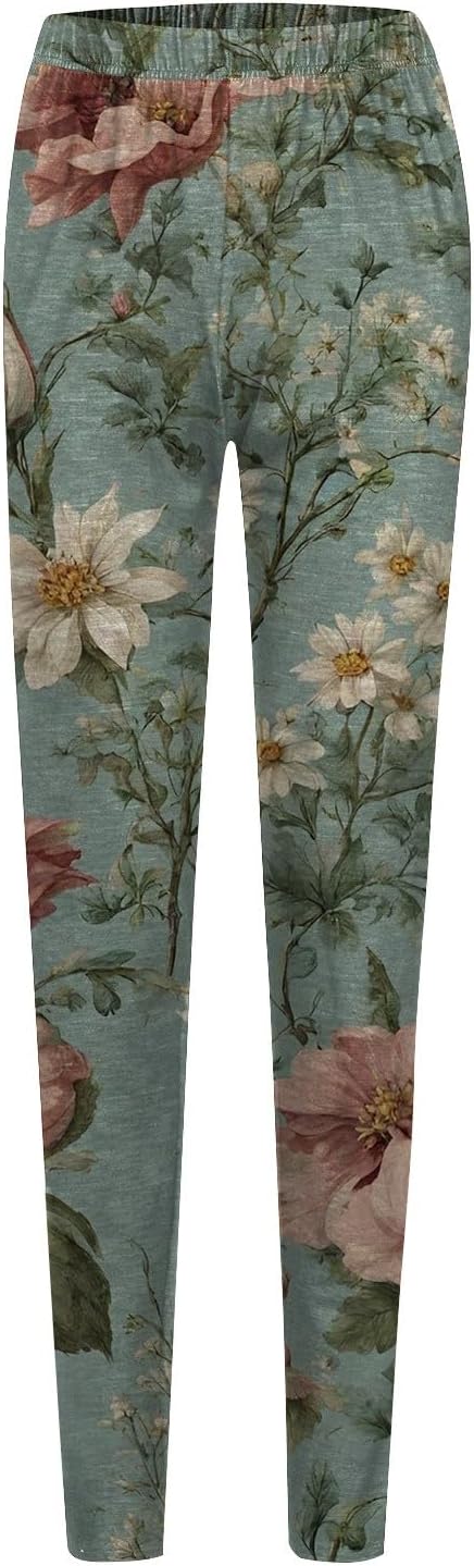 Floral Leggings for Women High Waisted Vintage Printed Tummy Control Leggings Casual Plus Size Yoga Pants Slim Tights - Image 3